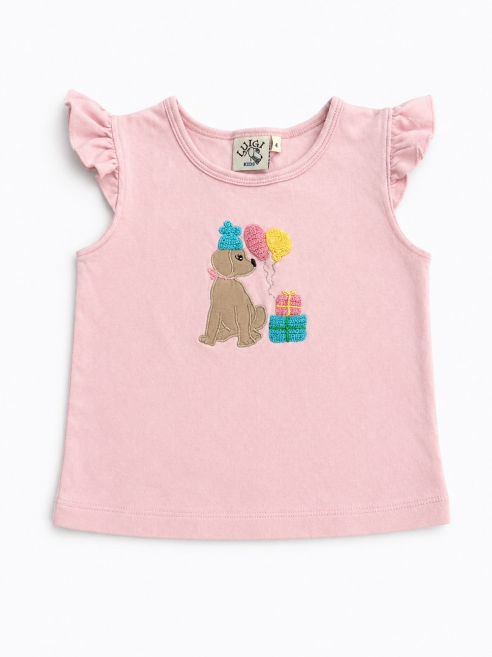 Luigi Kids Pink Puppy Party Tank with Ruffle Shoulders